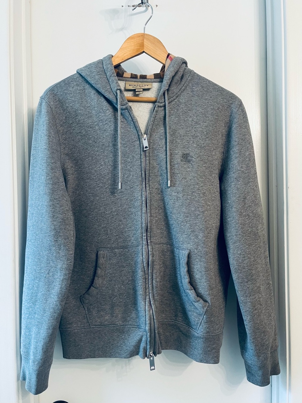 Burberry Men's Heather Gray Zip-Up Hooded Sweater
